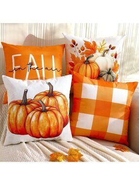 Autumn 18x18 Pillow Covers Set of 4 - Double-Sided Fall Home Decor Accents